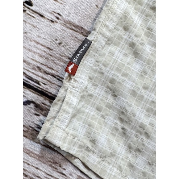 Simms Mens XL Beige L/S Plaid Button Down Fishing Shirt Nylon Lightweight - Picture 3 of 8